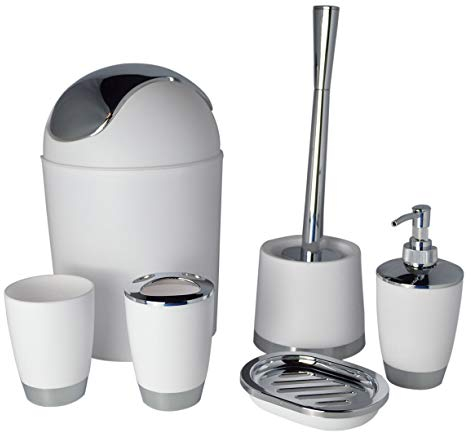 Juego de accesorios para baño de 6 piezas, incluye escobilla, cubo de basura, jabonera, vaso para cepillos de dientes, dispensador de jabón y vaso de enjuague, diseño moderno