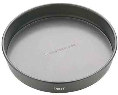 MasterClass Sandwich Tin, 23 cm con PTFE, PFOA e BPA Free Non Stick, robusto acciaio al carbonio spesso 1 mm, teglia rotonda per torte, con base libera, 9 pollici, nero