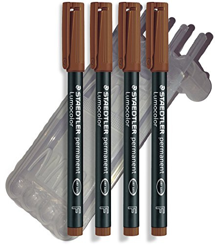 Staedtler Feinschreiber Universalstift Folienstift | Lumocolor permanent, Staedtler Box (4er Pack F Spitze, Braun)