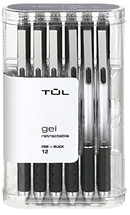 TUL Retractable Gel Pens, Fine Point, 0.5 mm, Gray Barrel, Black Ink, Pack Of 12 Pens