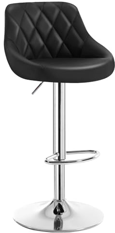 WOLTU Tabouret de Bar, Chaise de Bar Haute Cuisine, Réglable en Hauteur, Siège pivotant à 360° Confortable, avec Dossier et Repose-Pieds, pour Cuisine, Salle à Manger, en Similicuir, Noir