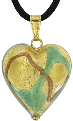 Glass Of Venice Murano Herz Anhänger - Aqua Waves Gold