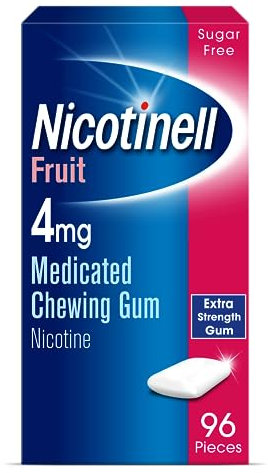 Nicotinell Fruit Gum 4mg (96 Pieces), Stop Smoking Aid, Sugar Free Nicotine Gum, Mild Fruit Flavour, 4mg Extra Strength for Heavy Smokers, Quit Smoking Aid