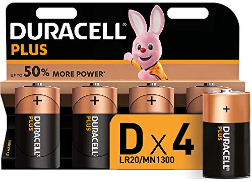 Duracell Plus Power Type D Alkaline Batteries, Pack of 4