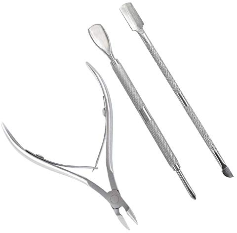 TRIXES Kit de soin des cuticules - 3 pièces - Pince coupe-cuticules - Poussoirs et rangement - Acier inoxydable - Ensemble d'outils pour enlever les cuticules