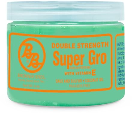 Bronner Brothers Double Strength Super Gro - Hair Treatment for Dry Itchy Scalp with Vitamin E, A & D, Coconut Oil, Sage - Nourishes Damaged Hair, Reduces Split Ends & Breakage, Intense Moisture - 6oz