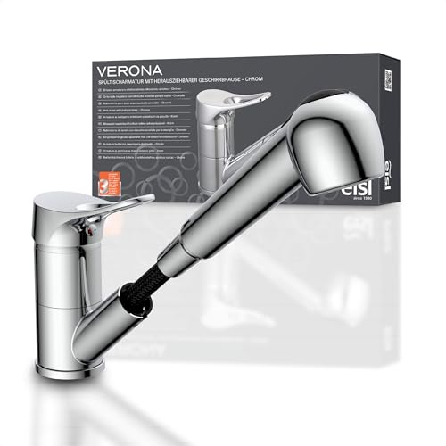 EISL Verona NI183VECR Robinet de cuisine, robinet de cuisine avec douchette extractible, robinet d'évier, chromé
