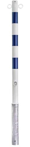 UvV ES-Team Absperrpfosten Stahl 60mm Ø herausnehmbar und feuerverzinkt mit Dreikantverschluss und Kettenösen (Blaue Reflexfolien)