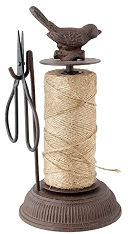 Dibor Gardeners Cast Iron Bird Twine String Dispenser Gardening Gift | Recycled Metal, Antique Brown, Bird Top Decoration, Scissors