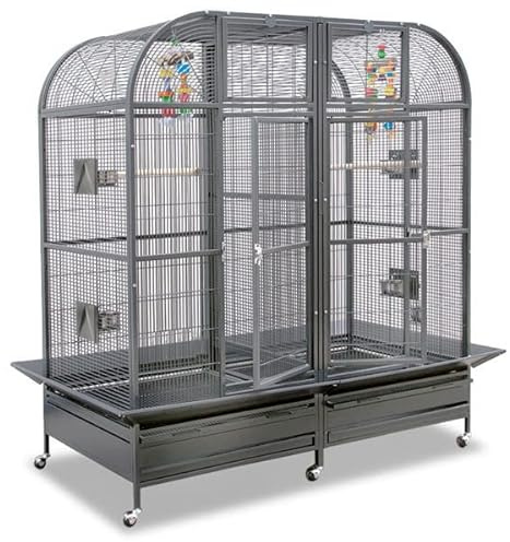 Montana Cages Palace II Platinum – XXL Sittich- & Papageienvoliere mit Trennwand, Hammerschlag-Optik, ca. 184 × 101 × 179 cm