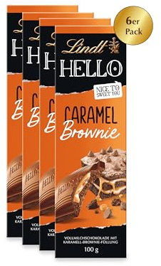 Lindt & Sprüngli Hello, Caramel Brownie Tafel, 4er Pack (4 x 100 g)