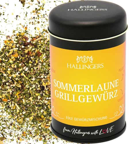 Hallingers Genuss Manufaktur Gewürzmischung Geschenk - Koch-Gewürze in edler Geschenk-Dose Sommerlaune Gri... für Fisch, Gemüse & Fleisch, Geschenkidee für Frauen Männer