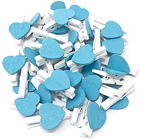 30 mm weiß Wäscheklammer mit 17 mm hellblau Holz Herz Craft für Shabby Chic Vintage Hochzeit blau