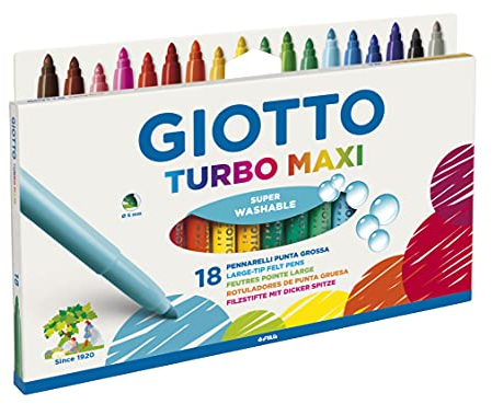 Giotto 0763 00 - Turbo Maxi Faserschreiber Kartonetui mit Hängelasche 18 sortierte Farben