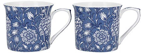 V&A Coffee and Tea Mugs, Porcelain Bone China Mug, William Morris Wild Tulip Design, 300ml, Set of 2, Gift Boxed
