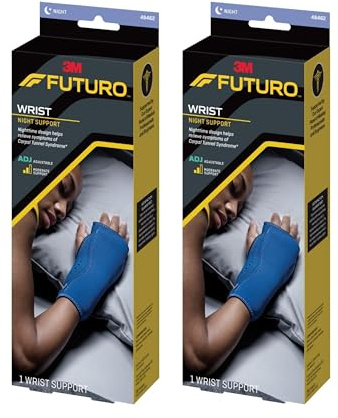 Futuro Night Wrist Sleep Support Brace, Adjustable Nighttime Splint for Carpal Tunnel Relief, Cushioned Beads and Removable Stabilizer, Fits Left or Right Hand (2-Pack)