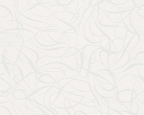 A.S. Création Vliestapete Simply White Tapete grafisch 10,05 m x 0,53 m metallic weiß Made in Germany 132055 1320-55