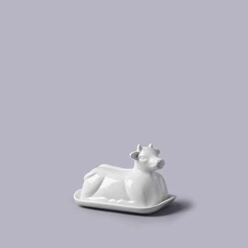 Vache Thème Beurrier En Céramique Blanche (19X14X7Cm)