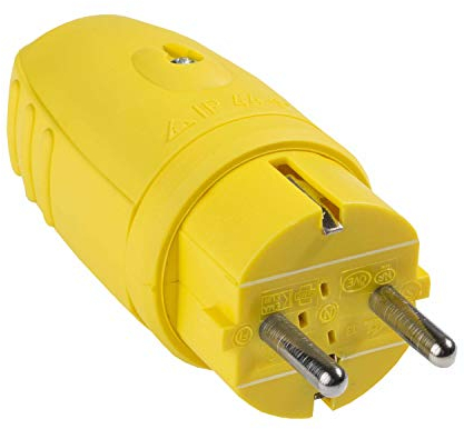 as - Schwabe - Enchufe de goma 230 V / 16 A sin cable - Schuko con doble contacto de puesta a tierra - apto para uso exterior - IP44 - Amarillo