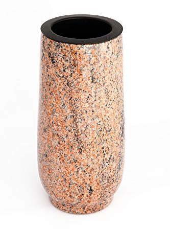 Afterglow Élégant vase funéraire classique en granit véritable, multicolore, rouge, hauteur 20 cm, diamètre : 10 cm, résistant aux intempéries et au gel, avec insert en plastique