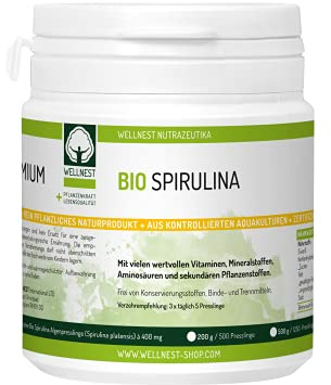 Wellnest Bio Spirulina 500 g | Detox Superfood mit hochwertigem Protein | Vegan | Rückstandsgeprüft in deutschem Labor | 1.250 Presslinge à 400 mg