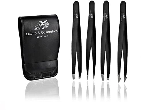 Lalano`S Cosmetics 4-teiliges Präzisions-Pinzettenset aus Edelstahl - Perfekte Präzision zum Augenbrauenzupfen Gesichtshaarentfernung Hochwertige Pinzette für Frauen und Männer - Farbe Schwarz