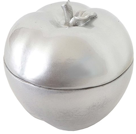 Mendler Deko Figur Apfel 21cm, Polyresin Schmuckdose Kosmetikdose, silber