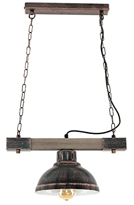 Licht-Erlebnisse Pendelleuchte Holz Metall in Kupfer Antik Wohnzimmer Esszimmer L:40 cm E27 max. 60 W Rustikale Vintage Hängelampe Esstisch HAKON