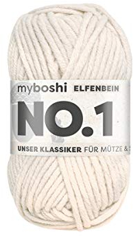 myboshi No.1 Wolle zum Häkeln und Stricken, Schnellstrickgarn, langlebige Mützenwolle, Strickwolle, Häkelwolle, mulesing-frei, 50g, Ll 55m Beige (Elfenbein) 1 Knäuel