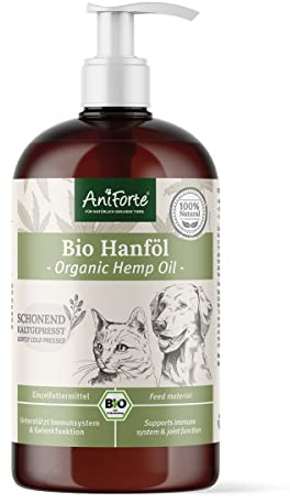AniForte kaltgepresstes Bio Hanföl für Hunde & Katzen 500 ml - 100% reines Barf Öl als Zusatz, Premium Hanfsamenöl, Naturprodukt ohne Zusätze, Recyclebare Verpackung