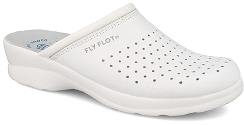 Fly Flot | Woman Professional, Zoccoli Sanitari Donna, Ciabatta con Tomaia in Pelle Forata, Sottopiede in Pelle Scamosciato, Bianco, 41
