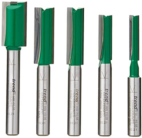 Trend lot de 5 fraises à tenon et mortaise métriques, queue 8 mm | Inclut 5 fraises à tenon et mortaise métriques, queue 8 mm, pour un fraisage précis, avec étui SET/MT2X8MMTC