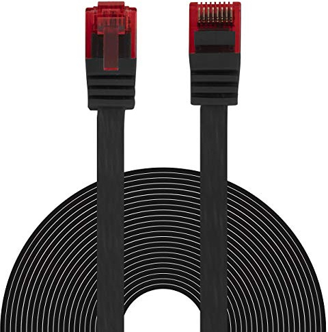 BIGtec Ethernet LAN Kabel 20m flexibles flaches Netzwerkkabel Patchkabel schwarz flachband Cable Gigabit DSL ISDN Flachbandkabel Verlegekabel RJ45 Stecker