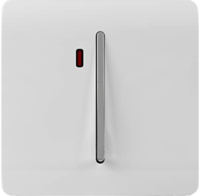 Trendi Switch Screwless Artistic Modern Decorative Glossy Double Pole 45 A Cooker Switch Control Unit Inc Neon Indicator for Indoor Use in Ice White - ART-WHS2WH