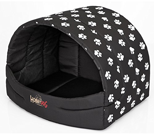 DOGGY Hobbydog R3 Buscwl5 Hundehütte Souffleur Hobbydog, Größe 3, 55x43cm Schwarz Mit Pfötchen, L, Schwarz Mit Pfötchen