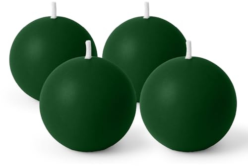 Biedermann & Sons Green Round Candles (Set of 4), Unscented Dripless Balls, 2.5 Spheres, 8 Hour Burn, Decorative Set for Events and Everyday Candlelight
