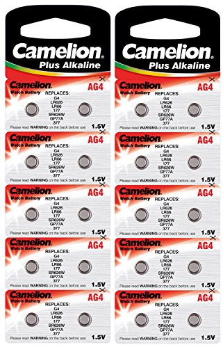 Camelion 12001004B20 Plus Alkaline Knopfzelle (AG4, LR66, LR626, 377, 20er-Pack, Blister)