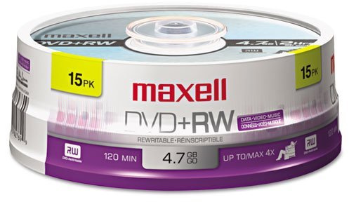 Maxell - DVD+RW Discs, 4.7GB, 4x, Spindle, Silver, 15/Pack - Sold As 1 Pack - Rewritable.