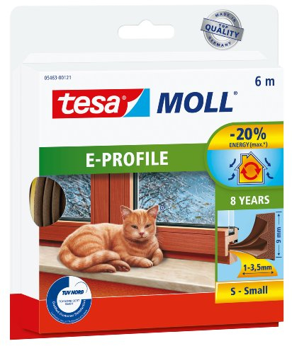Tesa 05463-00131-00 Gummidichtung für Fenster und Türen, E-Profil, Braun