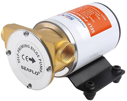 SEAFLO Self-Priming Impeller Bilge Pump - 12V DC, 8 GPM, 1/2-Inch FNPT Ports, Marine-Grade Bronze Head, Thermally Protected, Reversible Flow, Quiet Efficient Motor for Bilge Water Drainage