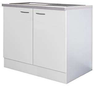 Flex-Well Spülenunterschrank UNNA - Spülenschrank mit Spüle und Arbeitplatte - Breite 100 cm - Weiß