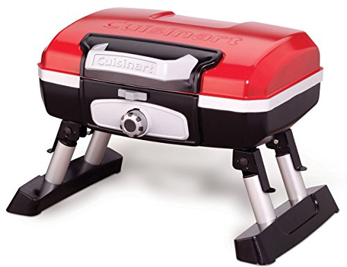 Cuisinart Petite Gourmet Portable Gas Grill, Compact Portable Grill Propane, 150 Sq. In. Cooking Surface, 5,500 BTU Burner Small Gas Grills for Camping, BBQ, Folding Legs and Carry Handles, Red
