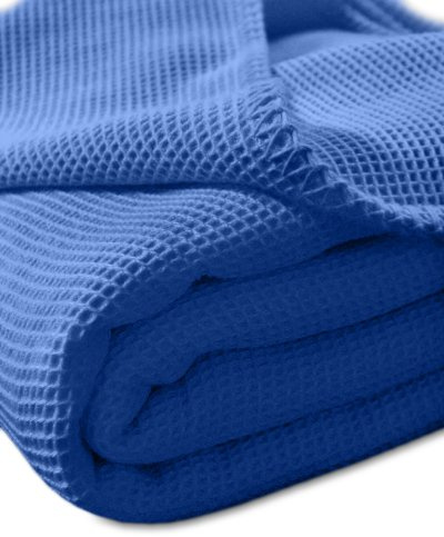 Kneer 9152240 La Diva Waffelpique-Decke mit Ziersticheinfassung 220/240 cm, Kobalt