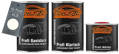 TRISTARcolor Autolack Dosen Set für Ford KLS Cremeweiss/Cream 2,5L | Set aus Basislack + 2K Klarlack + Härter, Literware, spritzfertig