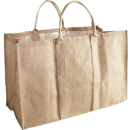 AUBRY GASPARD - Sac Bûches Jute Naturel 60x30x40 cm - Intérieur Enduit Lavable - Capacité 72 L - Charge Max 50 kg - Poignées Renforcées - Multiusage Transport Bois/Rangement - Poids 0,44 kg