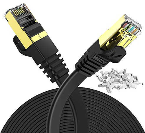 Veetop 5m Lan Kabel Cat 7 Netzwerkkabel Flach für 10 Gigabit Ethernet mit vergoldetem RJ45. Schwarz