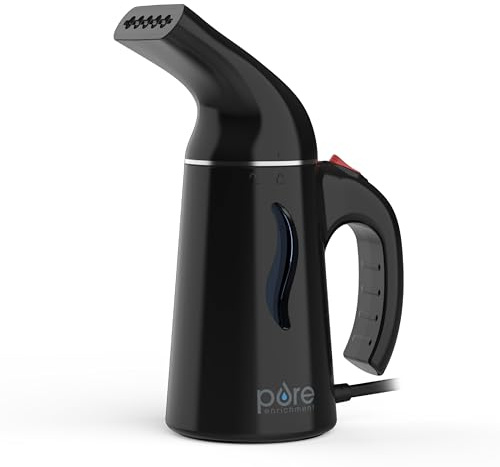 Pure Enrichment PureSteam Portable Fabric Steamer - Handheld Travel Garment Steamer Removes Wrinkles & is Safe on All Fabrics - Fast-Heating, Lightweight, Auto Safety Shut-Off, & Long Cord (Black)