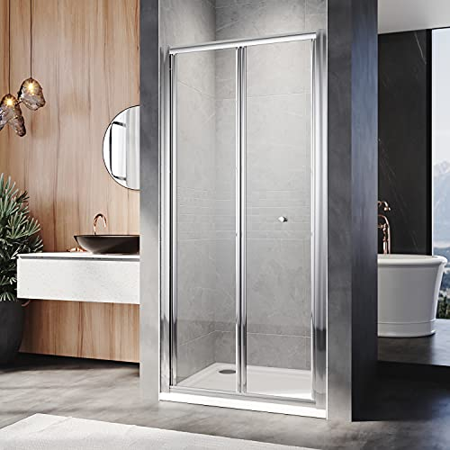 ELEGANT 900mm Bi-Fold Shower Door Enclosure Glass Reversible Folding Cubicle