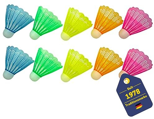BEST SPORTING Nylon Federball Set I 10 Neon-Federbälle aus Nylon I Badminton Set bestehend aus 10 Bällen I Badminton Bälle mit verstärktem Kopf I Sport-Zubehör