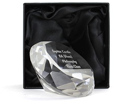 80mm Plain Clear Glass Diamond Shaped Paperweight Complete with Gift Box DIA80